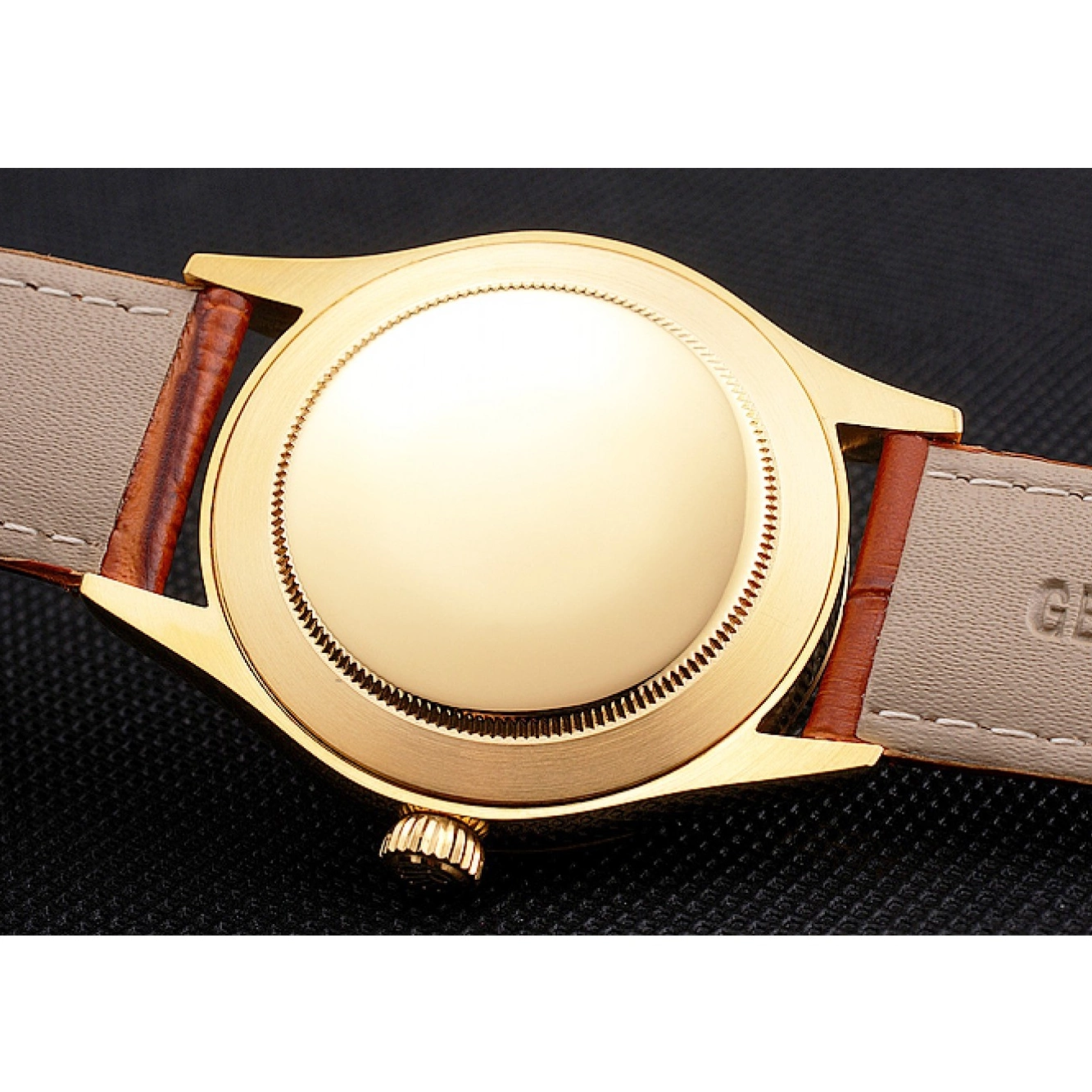 Aaa replica watch Strap Rolex Brown Dial Leather Datejust Swiss Gold Case White Light 0724